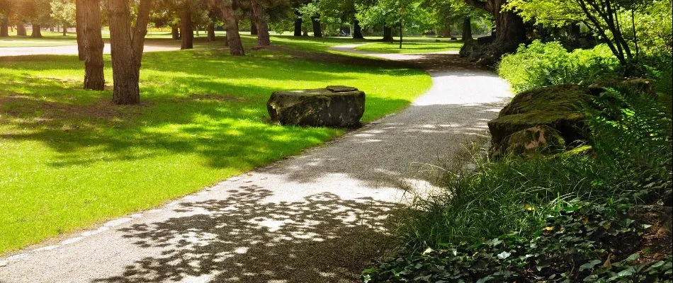 Commercial grounds with green lawn and trees in Ypsilanti, MI.