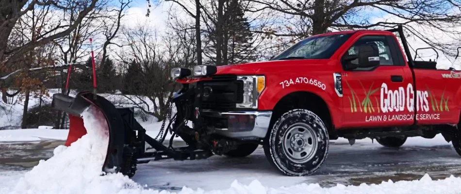 Good Guys truck in Ann Arbor, MI, plowing snow.