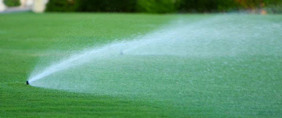 Green lawn in Ann Arbor, MI, with an irrigation system.